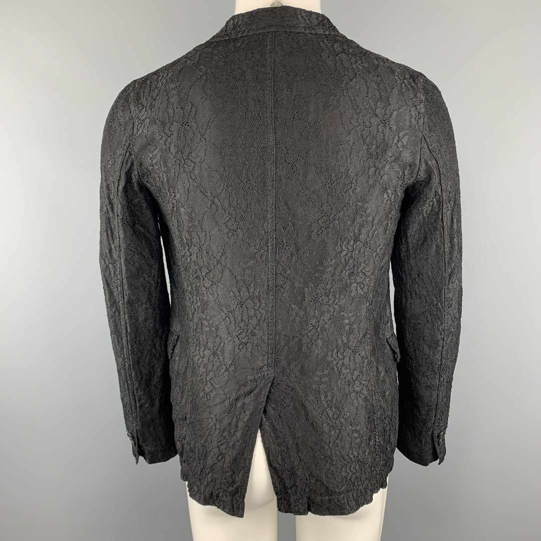COMME des GARCONS HOMME PLUS S Black Lace Polyester Rayon Notch Lapel Jacket