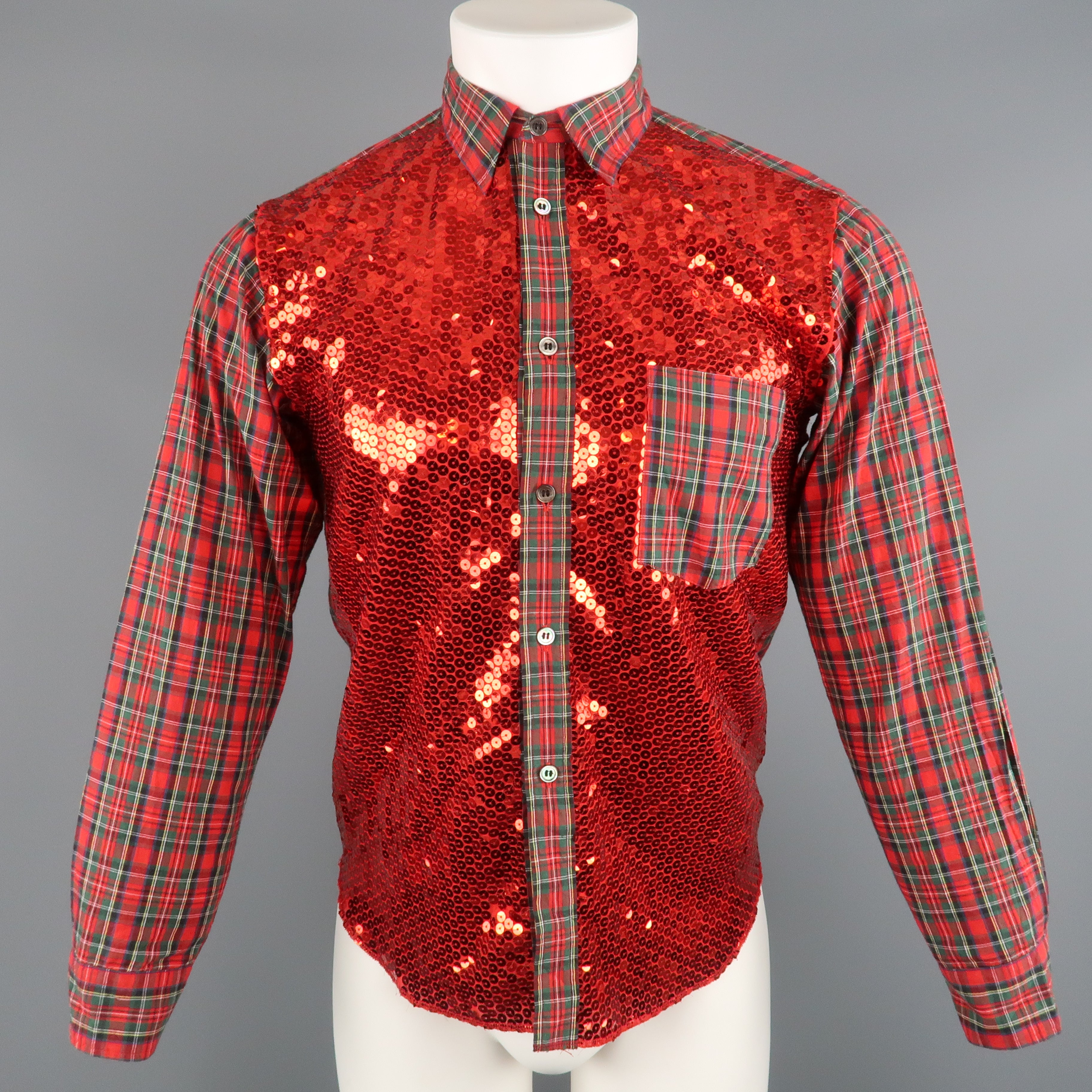 COMME des GARCONS HOMME PLUS XS Red Plaid Cotton Sequin
