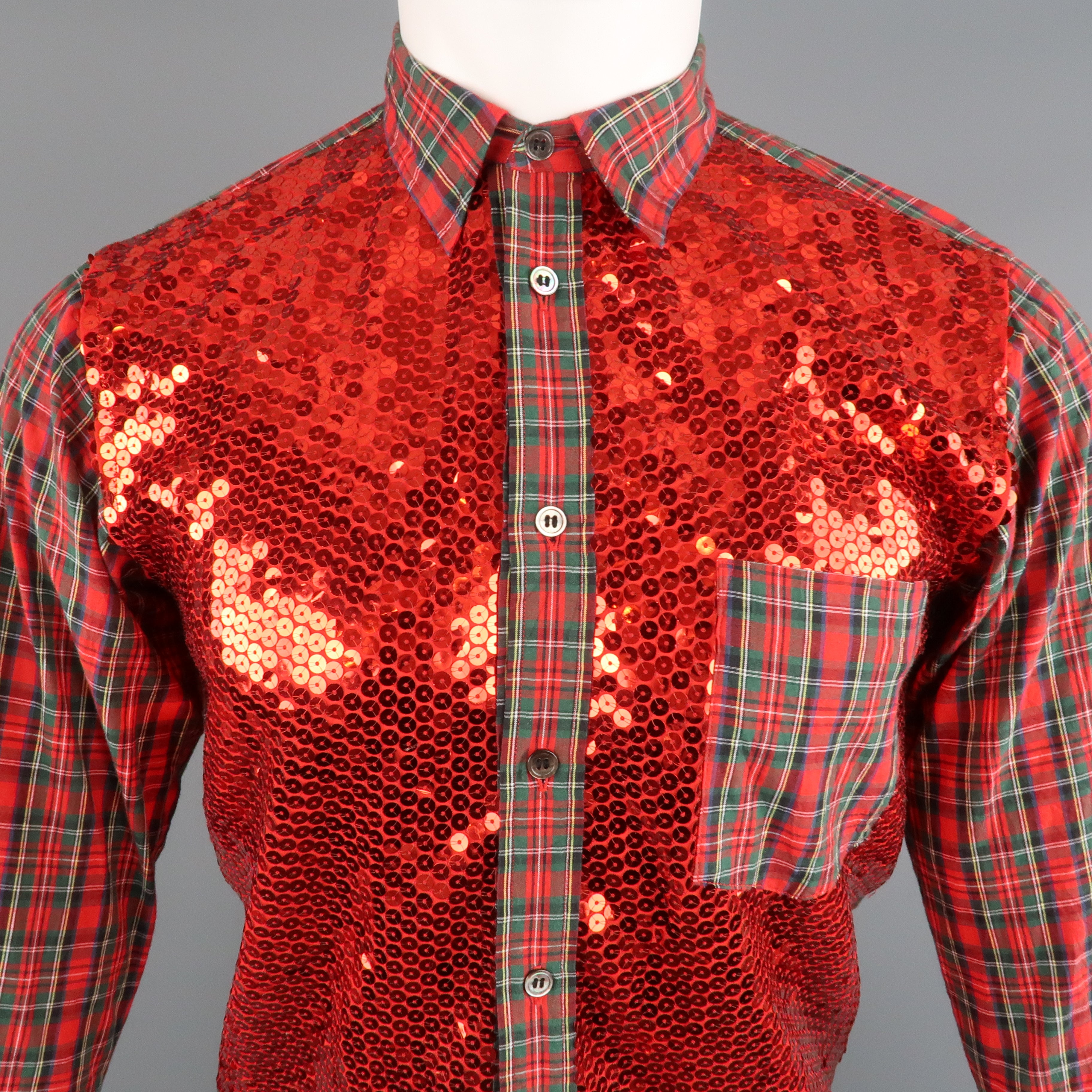 COMME des GARCONS HOMME PLUS XS Red Plaid Cotton Sequin