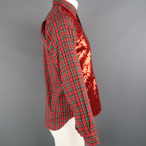 COMME des GARCONS HOMME PLUS XS Red Plaid Cotton Sequin Front Button Up Shirt