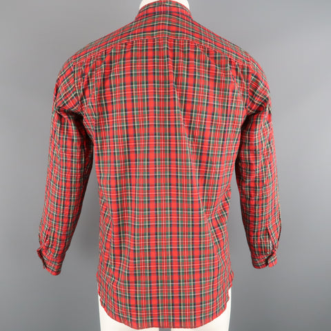 COMME des GARCONS HOMME PLUS XS Red Plaid Cotton Sequin Front Button Up Shirt