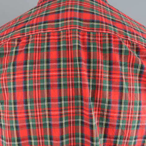 COMME des GARCONS HOMME PLUS XS Red Plaid Cotton Sequin Front Button Up Shirt