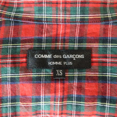 COMME des GARCONS HOMME PLUS XS Red Plaid Cotton Sequin Front Button Up Shirt