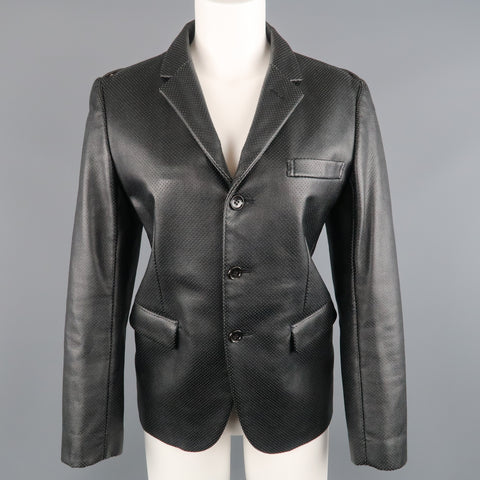 COMME des GARCONS S Black Perforated Faux Leather Notch Lapel Blazer