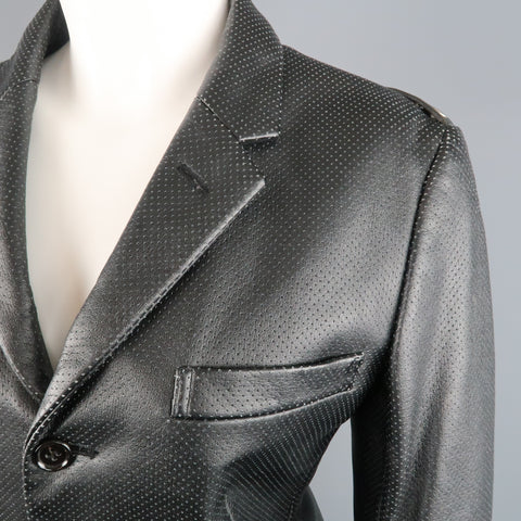 COMME des GARCONS S Black Perforated Faux Leather Notch Lapel Blazer