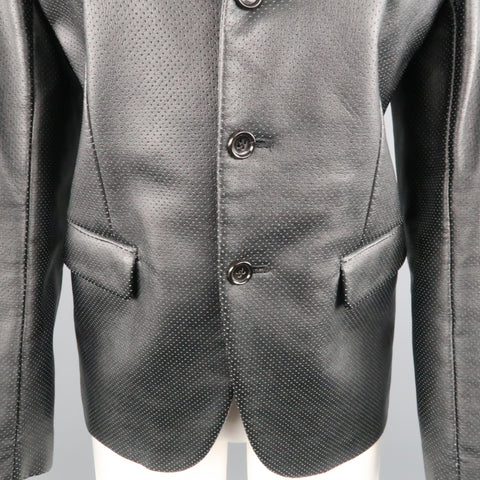 COMME des GARCONS S Blazer en simili cuir perforé noir à revers cranté 