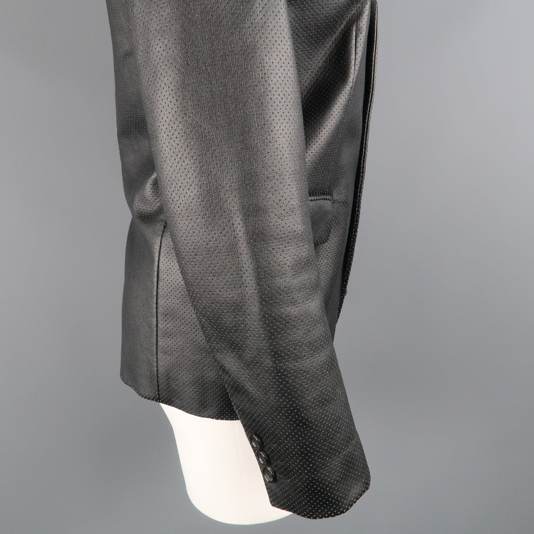 COMME des GARCONS S Black Perforated Faux Leather Notch Lapel Blazer