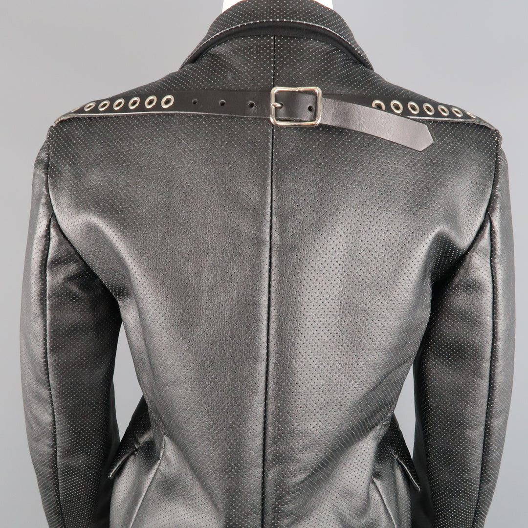 COMME des GARCONS S Black Perforated Faux Leather Notch Lapel Blazer