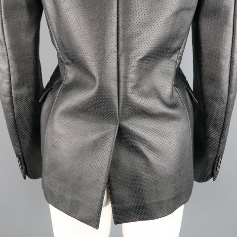 COMME des GARCONS S Blazer en simili cuir perforé noir à revers cranté 