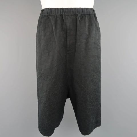 COMME des GARCONS Size XXS Black Floral Textured Drop Crotch Cropped Pants COMME des GARCONS