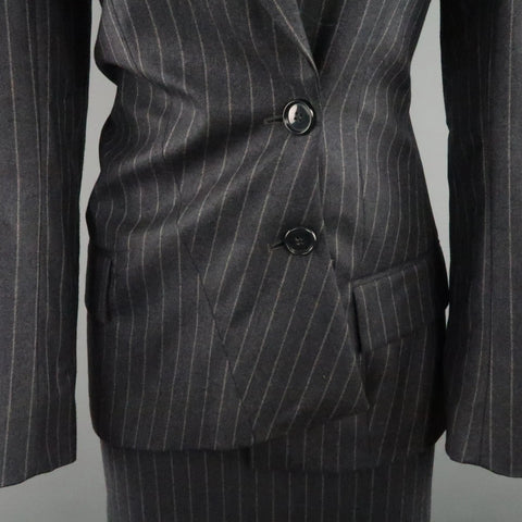 COPPERWHEAT BLUNDELL 12 Gray Pinstripe Wool Asymmetrical Peak Lapel Skirt Suit COPPERWHEAT BLUNDELL