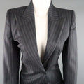 COPPERWHEAT BLUNDELL 12 Gray Pinstripe Wool Asymmetrical Peak Lapel Skirt Suit COPPERWHEAT BLUNDELL