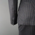 COPPERWHEAT BLUNDELL 12 Gray Pinstripe Wool Asymmetrical Peak Lapel Skirt Suit COPPERWHEAT BLUNDELL