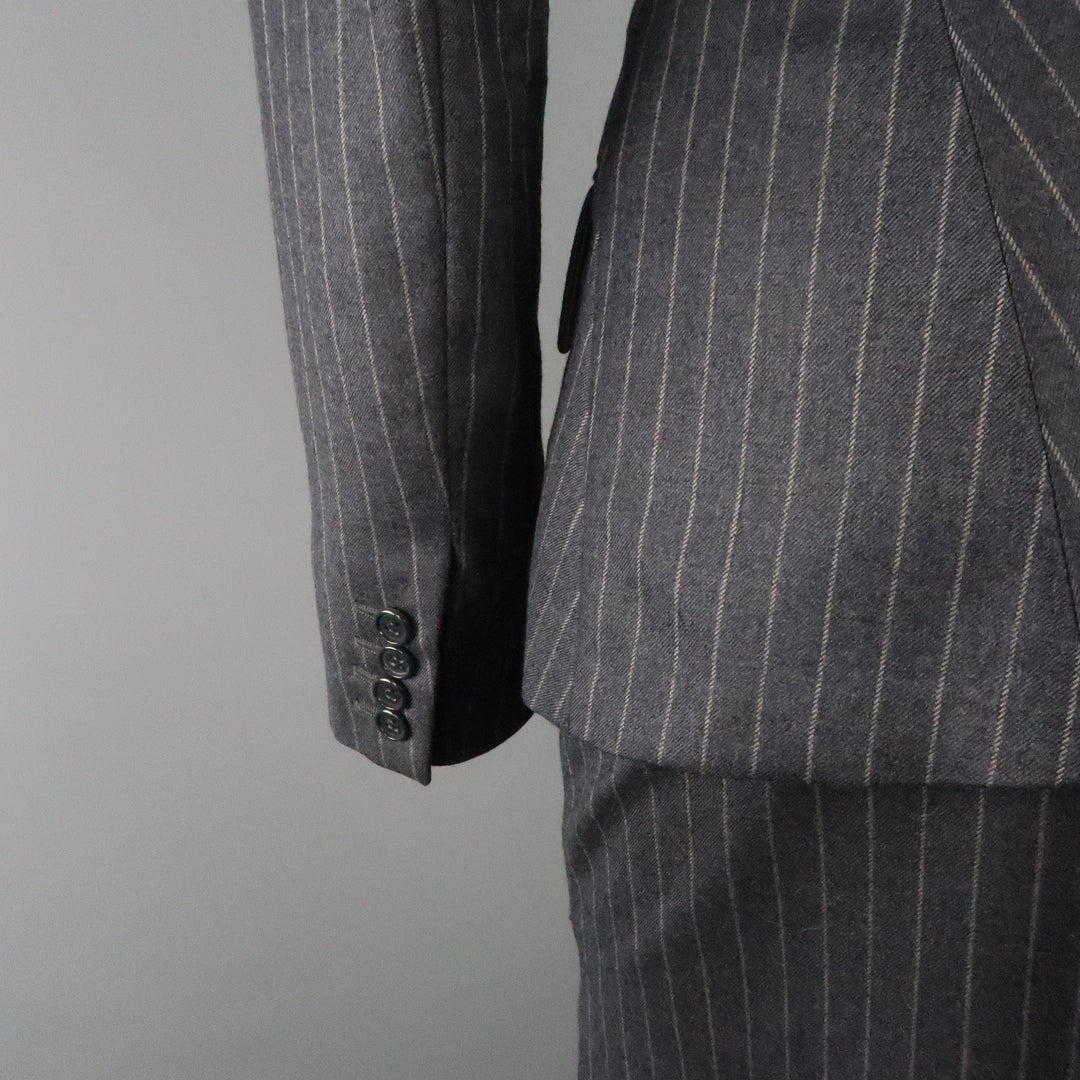 COPPERWHEAT BLUNDELL 12 Gray Pinstripe Wool Asymmetrical Peak Lapel Skirt Suit