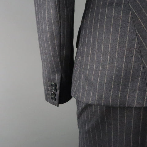 COPPERWHEAT BLUNDELL 12 Gray Pinstripe Wool Asymmetrical Peak Lapel Skirt Suit COPPERWHEAT BLUNDELL