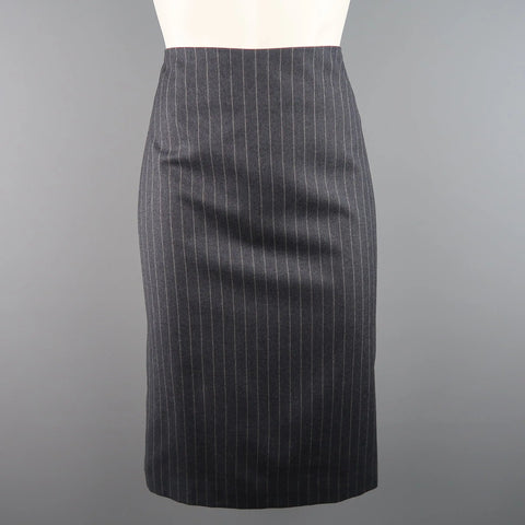 COPPERWHEAT BLUNDELL 12 Gray Pinstripe Wool Asymmetrical Peak Lapel Skirt Suit COPPERWHEAT BLUNDELL