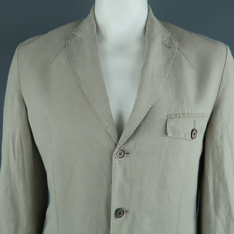 CORNELIANI Chest Size 44 Regular Khaki Solid Linen Blend Notch Lapel Sport Coat