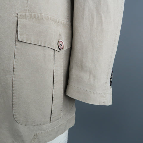 CORNELIANI Chest Size 44 Regular Khaki Solid Linen Blend Notch Lapel Sport Coat