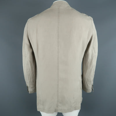 CORNELIANI Chest Size 44 Regular Khaki Solid Linen Blend Notch Lapel Sport Coat