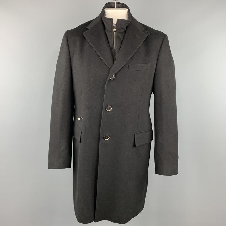 CORNELIANI ID 44 Black Solid Wool Notch Lapel Coat