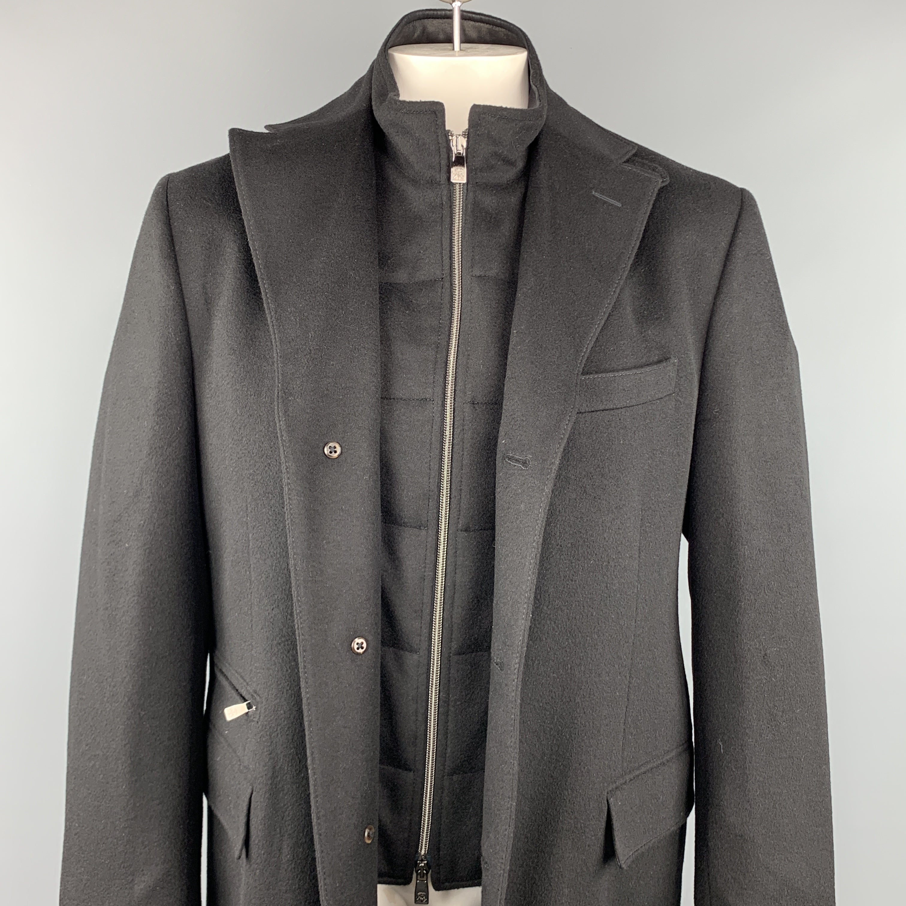 CORNELIANI ID 44 Black Solid Wool Notch Lapel Coat – Sui Generis