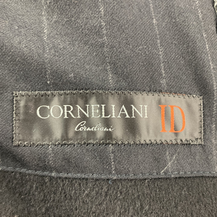 CORNELIANI ID 44 Black Solid Wool Notch Lapel Coat