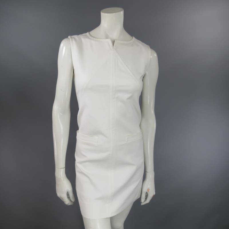 COURREGES Size 6 White Sleeveless A line Pocket Shift Dress
