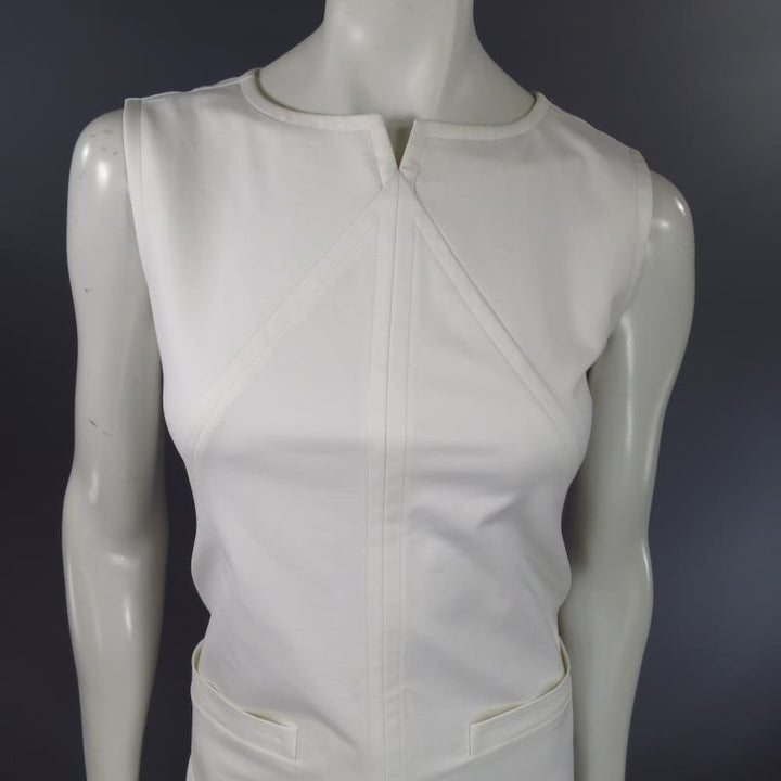 COURREGES Taille 6 Robe blanche sans manches A line Pocket Shift