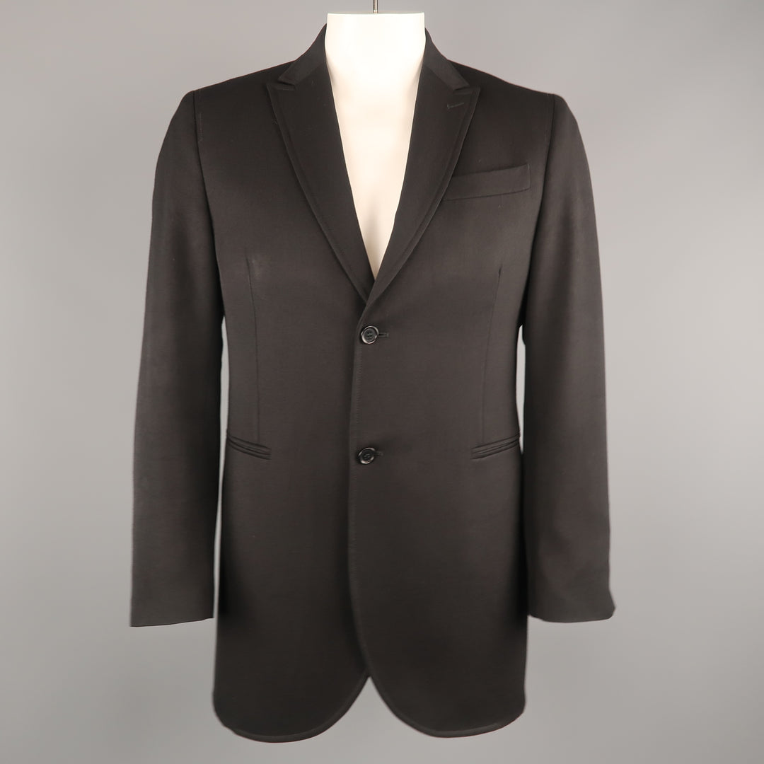 CoSTUME NATIONAL Chest Size 42 Size 42 Black Solid Wool Peak Lapel Coat