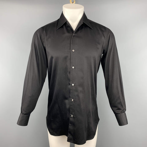 D. FINE Size S Black Solid Cotton Button Up Long Sleeve Shirt