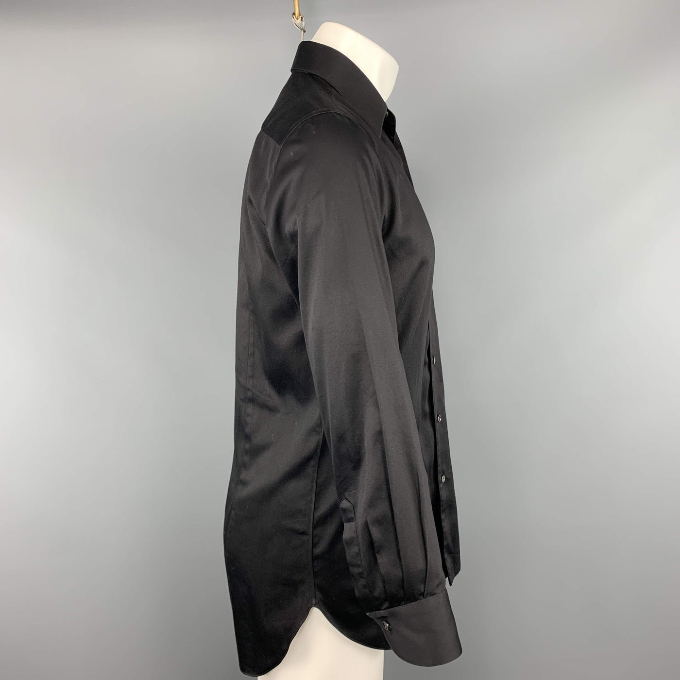 D. FINE Size S Black Solid Cotton Button Up Long Sleeve Shirt
