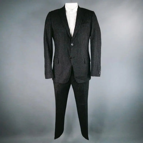 DANIELE ALESSANDRINI Size 44 Short Charcoal Chalkstripe Wool Notch Lapel Suit DANIELE ALESSANDRINI