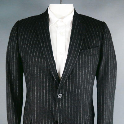 DANIELE ALESSANDRINI Size 44 Short Charcoal Chalkstripe Wool Notch Lapel Suit