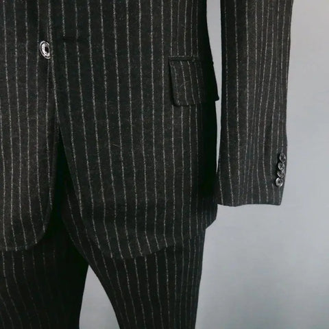 DANIELE ALESSANDRINI Size 44 Short Charcoal Chalkstripe Wool Notch Lapel Suit DANIELE ALESSANDRINI
