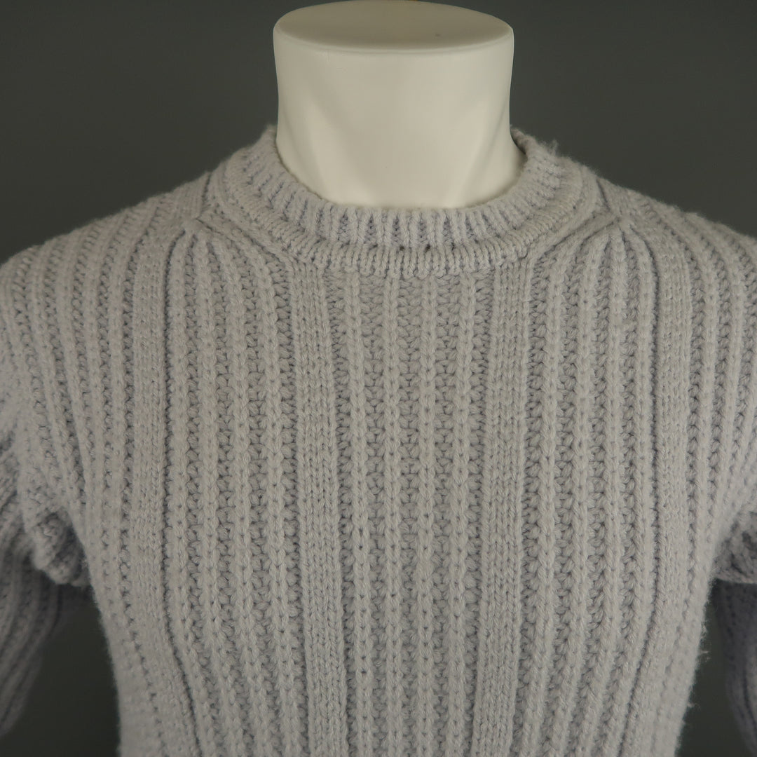 DANIELE ALESSANDRINI Size S Powder Blue Ribbed Knit Wool Blend Crew-Neck Sweater