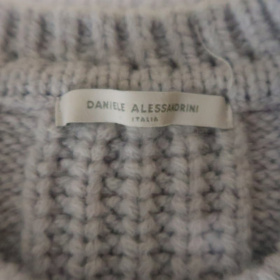 DANIELE ALESSANDRINI Size S Powder Blue Ribbed Knit Wool Blend Crew-Neck Sweater