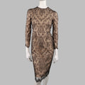 DENNIS BASSO Size 4 Beige Black Lace Overlay Long Sleeve Cocktail Dress DENNIS BASSO