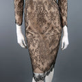 DENNIS BASSO Size 4 Beige Black Lace Overlay Long Sleeve Cocktail Dress DENNIS BASSO