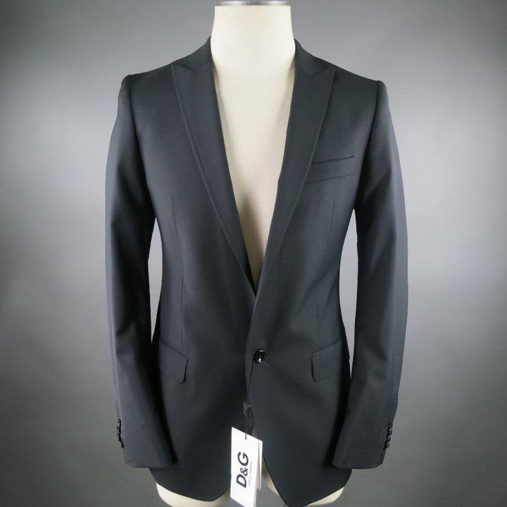 D&G by DOLCE & GABBANA 36 R Black Solid Wool Notch Lapel Sport Coat