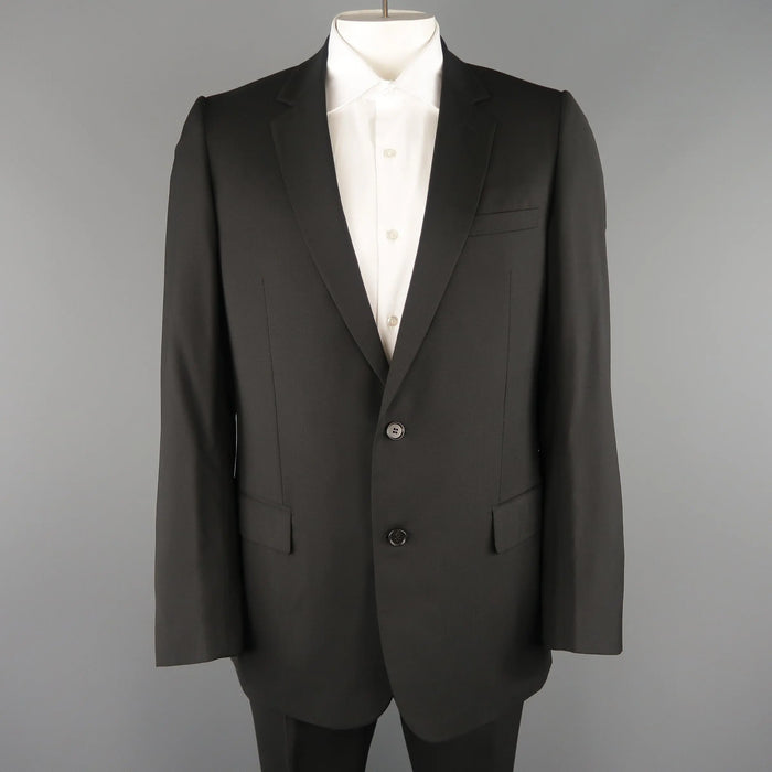 DIOR HOMME 42 Black Wool Single Breasted Notch Lapel Classic Suit