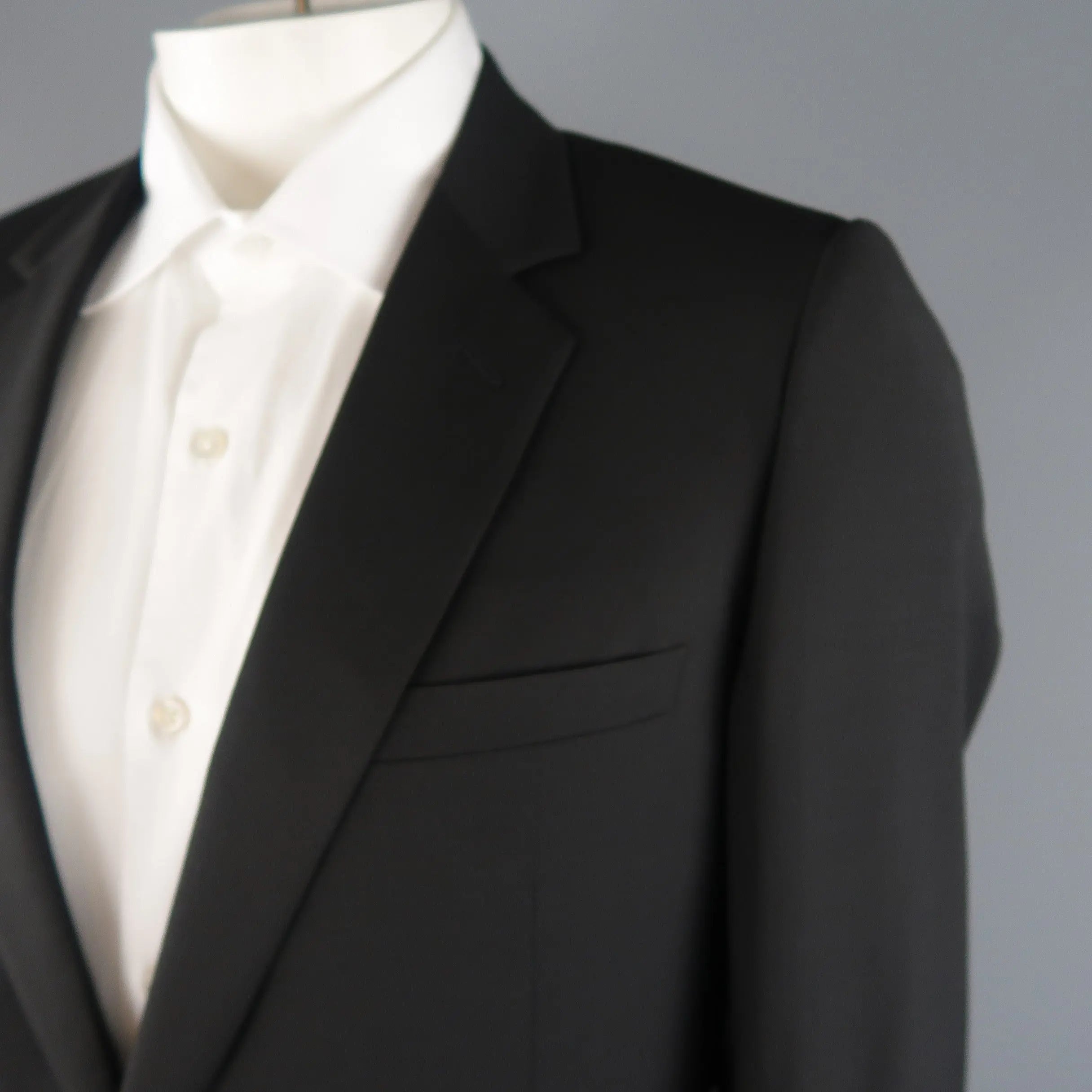 DIOR HOMME 42 Black Wool Single Breasted Notch Lapel Classic Suit