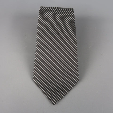 DIOR HOMME Black & Silver Diagonal Stripe Silk Tie DIOR HOMME