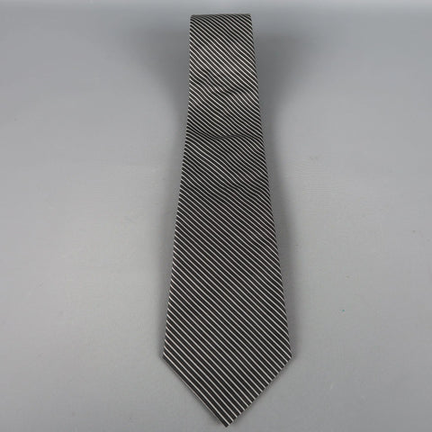 DIOR HOMME Black & Silver Diagonal Stripe Silk Tie DIOR HOMME