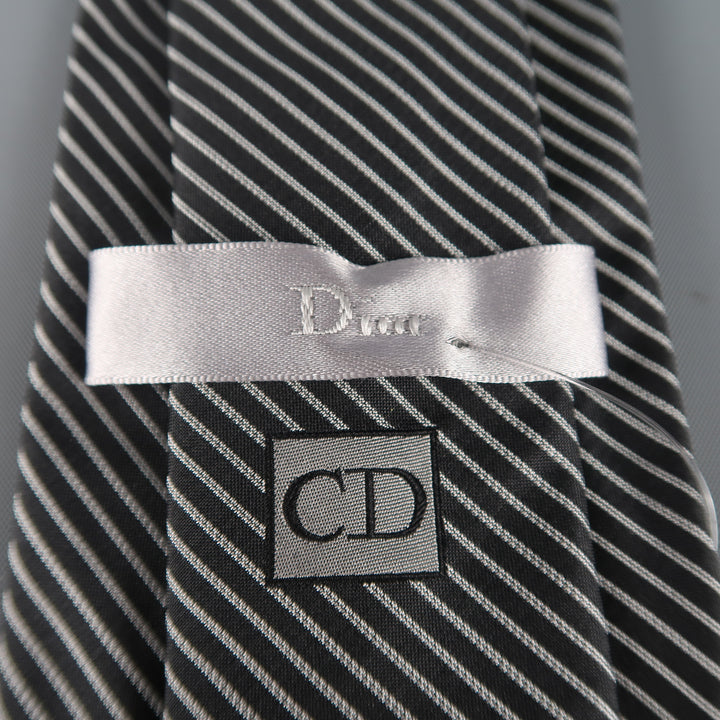 DIOR HOMME Black & Silver Diagonal Stripe Silk Tie