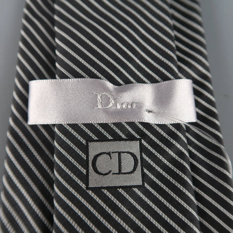 DIOR HOMME Black & Silver Diagonal Stripe Silk Tie DIOR HOMME
