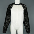 DKNY Size S Black & White Velvet Lace Sleeve High Low Shirt DKNY