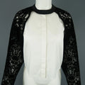 DKNY Size S Black & White Velvet Lace Sleeve High Low Shirt DKNY
