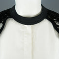 DKNY Size S Black & White Velvet Lace Sleeve High Low Shirt DKNY