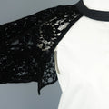 DKNY Size S Black & White Velvet Lace Sleeve High Low Shirt DKNY