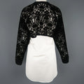 DKNY Size S Black & White Velvet Lace Sleeve High Low Shirt DKNY